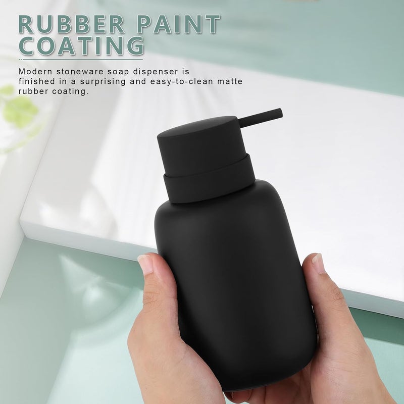 YDSluock Matte Black Soap Dispenser Bathroom,Ceramic Soap Dispenser Lotion Pump Dish Soap Dispenser for Kitchen,16oz Refillable Liquid Hand Wash Dispenser for Bathroom (Rubber Paint) - Image 2